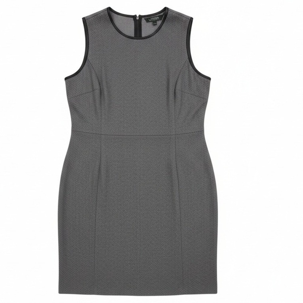 Lauren Ralph Lauren Herringbone Sleeveless Sheath‎ Dress Faux Leather XXL Gray